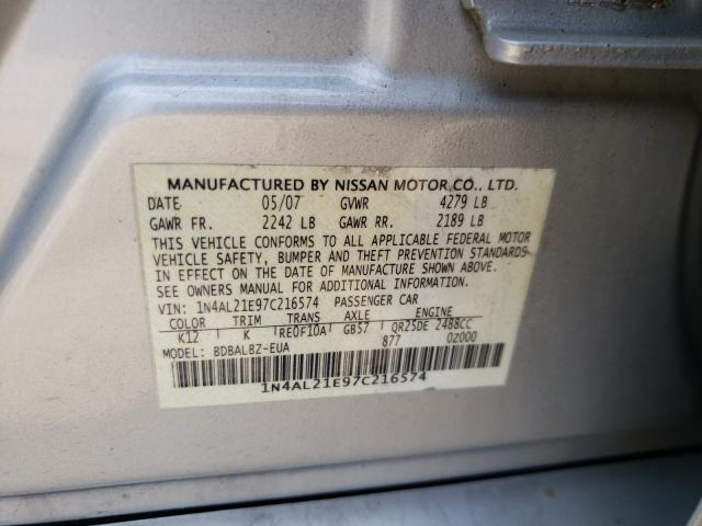 Photo 10 from auction – 2007 NISSAN ALTIMA 2.5 with VIN 1N4AL21E97C216574
