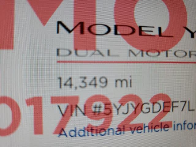 Photo 8 from auction – 2020 TESLA MODEL Y with VIN 5YJYGDEF7LF017922