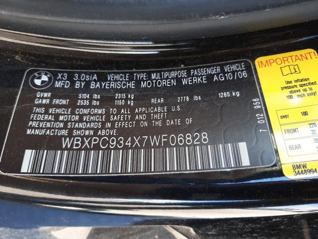 Photo 10 from auction – 2007 BMW X3 3.0SI with VIN WBXPC934X7WF06828