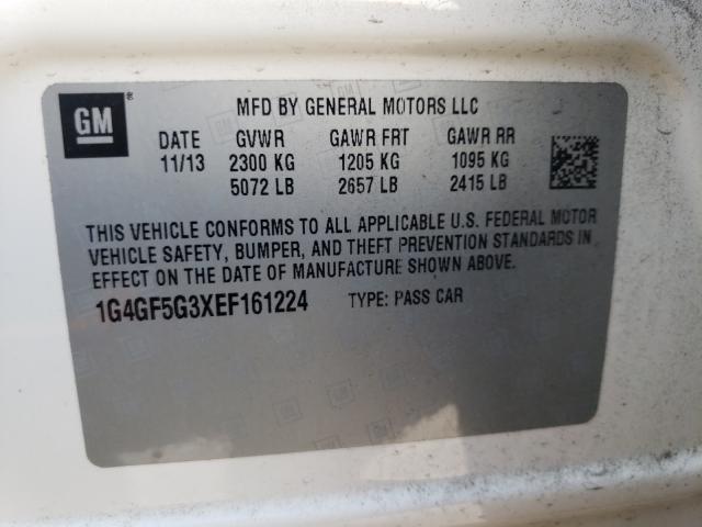 Photo 10 from auction – 2014 BUICK LACROSSE T with VIN 1G4GF5G3XEF161224