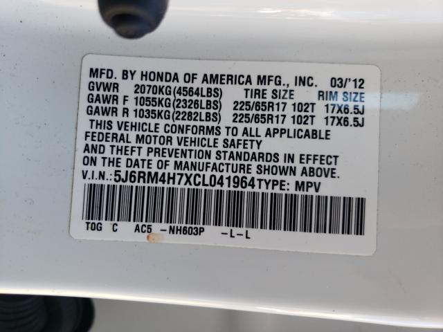 Photo 10 from auction – 2012 HONDA CR-V EXL with VIN 5J6RM4H7XCL041964