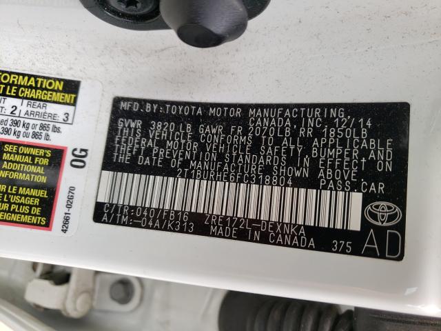 Photo 10 from auction – 2015 TOYOTA COROLLA L with VIN 2T1BURHE6FC318804