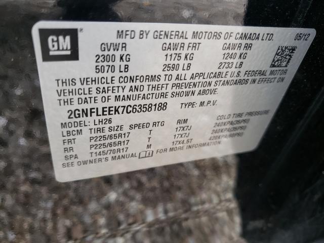 Photo 10 from auction – 2012 CHEVROLET EQUINOX LT with VIN 2GNFLEEK7C6358188
