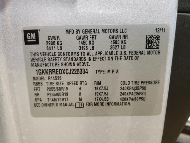 Photo 10 from auction – 2012 GMC ACADIA SLT with VIN 1GKKRREDXCJ225334