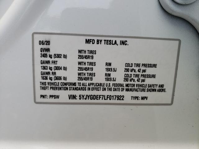 Photo 10 from auction – 2020 TESLA MODEL Y with VIN 5YJYGDEF7LF017922