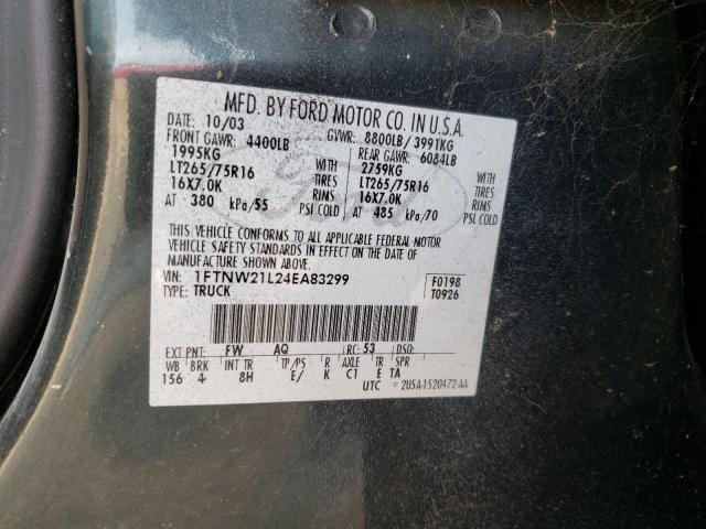 Photo 10 from auction – 2004 FORD F250 SUPER with VIN 1FTNW21L24EA83299