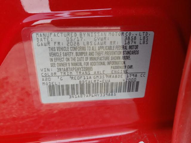 Photo 10 from auction – 2017 NISSAN SENTRA S with VIN 3N1AB7AP6HY339885