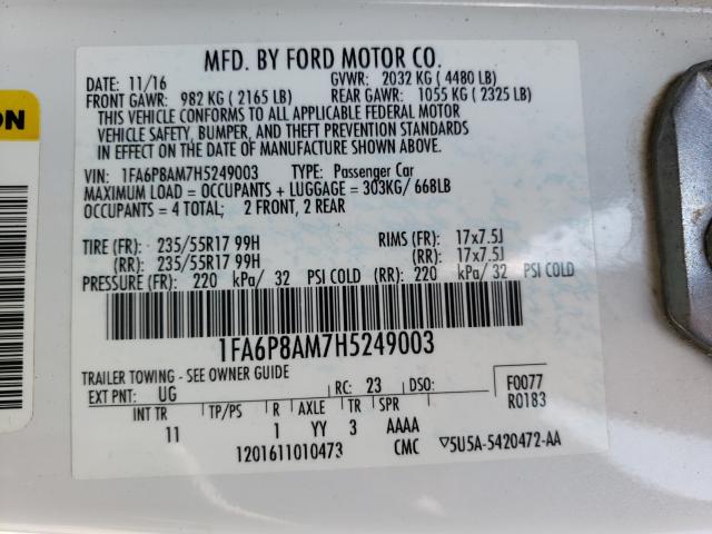 Photo 10 from auction – 2017 FORD MUSTANG with VIN 1FA6P8AM7H5249003