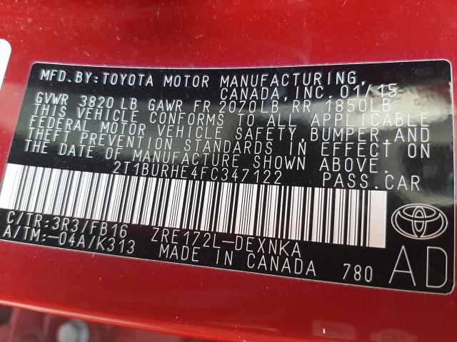 Photo 10 from auction – 2015 TOYOTA COROLLA L with VIN 2T1BURHE4FC347122
