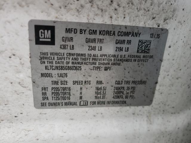 Photo 10 from auction – 2016 CHEVROLET TRAX LS with VIN KL7CJNSB5GB603625