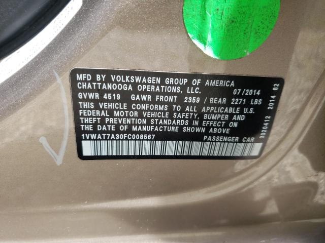 Photo 10 from auction – 2015 VOLKSWAGEN PASSAT S with VIN 1VWAT7A30FC008567