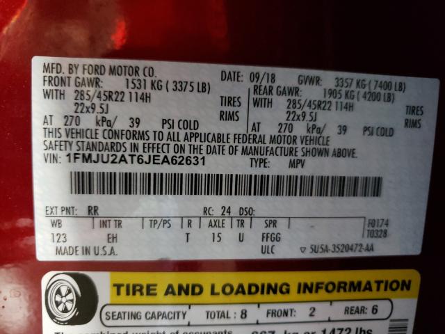 Photo 10 from auction – 2018 FORD EXPEDITION with VIN 1FMJU2AT6JEA62631