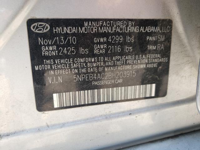 Photo 10 from auction – 2011 HYUNDAI SONATA GLS with VIN 5NPEB4AC2BH203915