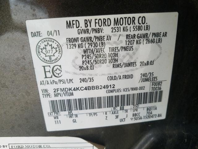 Photo 10 from auction – 2011 FORD EDGE LIMIT with VIN 2FMDK4KC4BBB24912