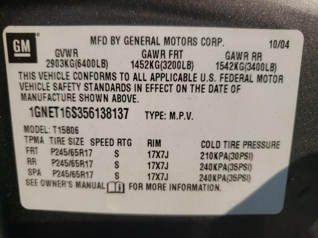 Photo 10 from auction – 2005 CHEVROLET TRAILBLAZE with VIN 1GNET16S356138137