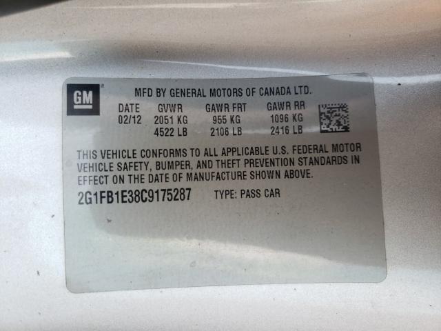 Photo 10 from auction – 2012 CHEVROLET CAMARO LT with VIN 2G1FB1E38C9175287