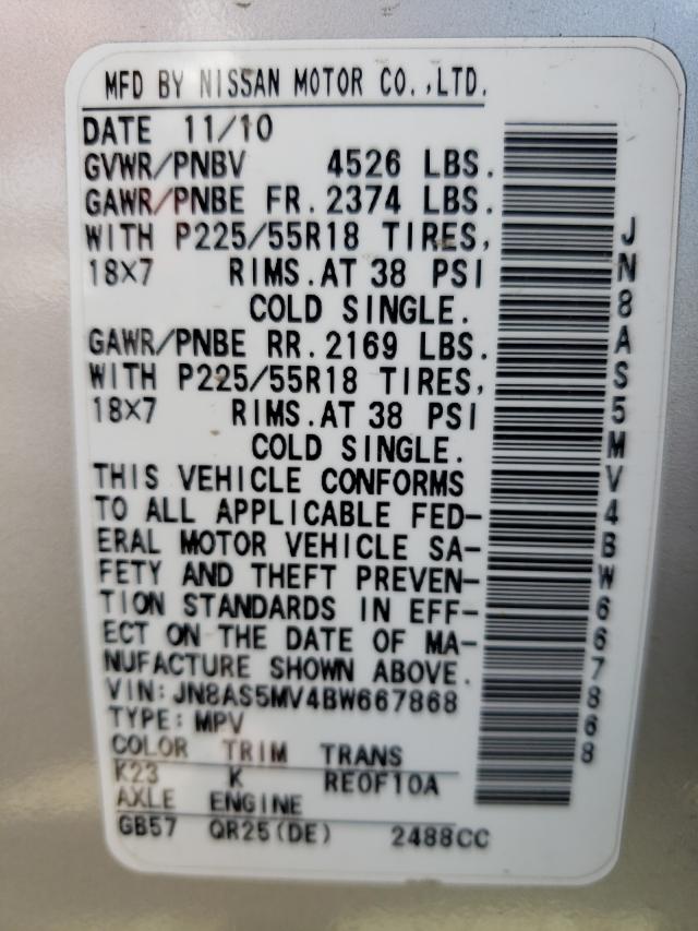 Photo 10 from auction – 2011 NISSAN ROGUE S with VIN JN8AS5MV4BW667868
