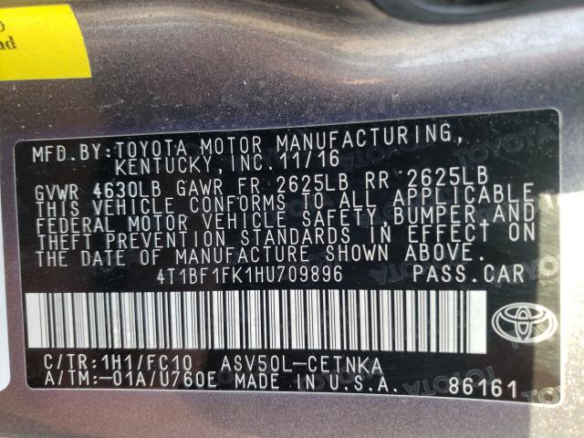 Photo 10 from auction – 2017 TOYOTA CAMRY LE with VIN 4T1BF1FK1HU709896