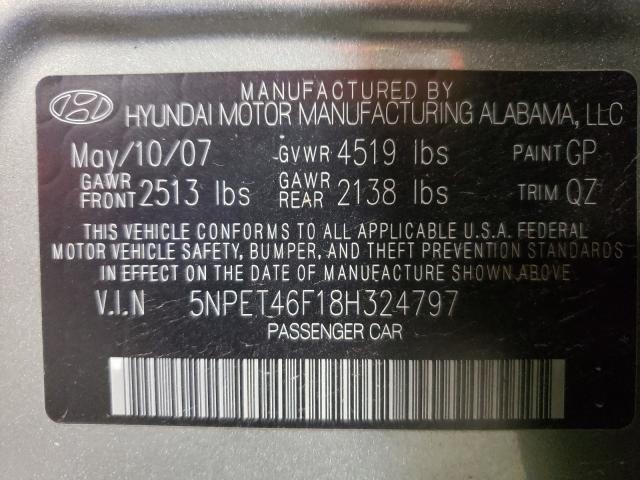 Photo 10 from auction – 2008 HYUNDAI SONATA GLS with VIN 5NPET46F18H324797