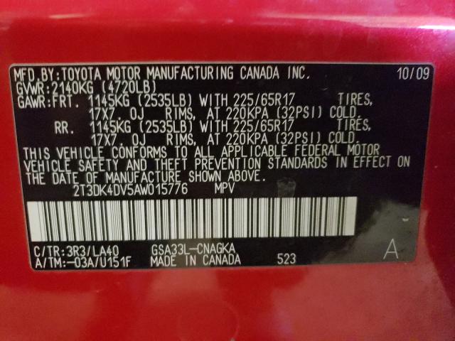 Photo 10 from auction – 2010 TOYOTA RAV4 LIMIT with VIN 2T3DK4DV5AW015776