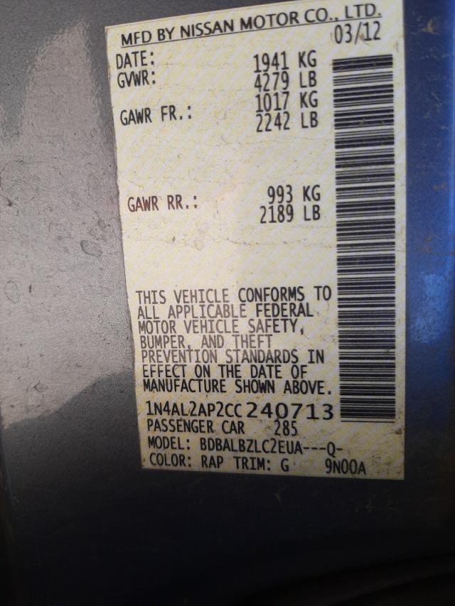 Photo 10 from auction – 2012 NISSAN ALTIMA BAS with VIN 1N4AL2AP2CC240713