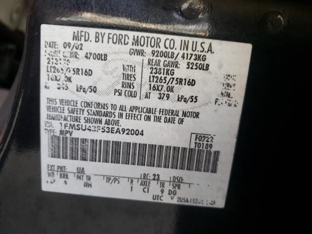 Photo 10 from auction – 2003 FORD EXCURSION with VIN 1FMSU43F53EA92004