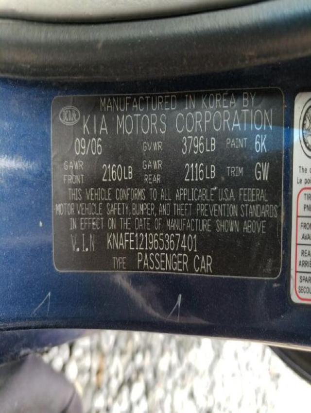 Photo 10 from auction – 2006 KIA SPECTRA LX with VIN KNAFE121965367401