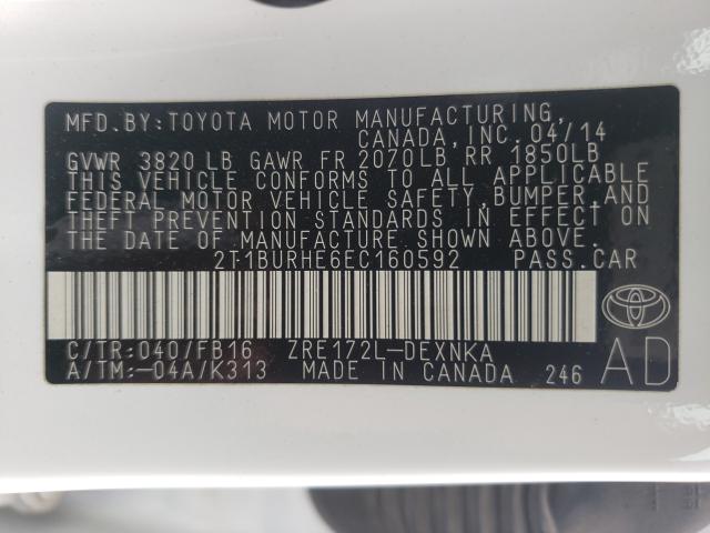 Photo 10 from auction – 2014 TOYOTA COROLLA L with VIN 2T1BURHE6EC160592