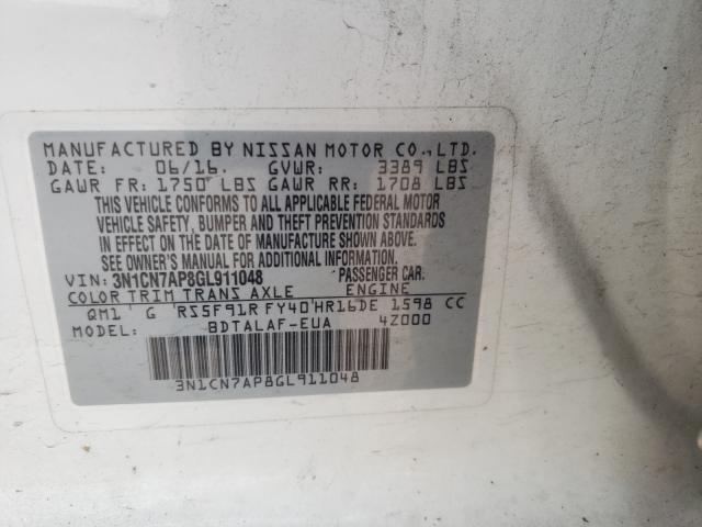 Photo 10 from auction – 2016 NISSAN VERSA S with VIN 3N1CN7AP8GL911048