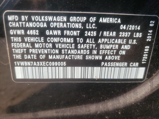 Photo 10 from auction – 2014 VOLKSWAGEN PASSAT SE with VIN 1VWBN7A3XEC099005