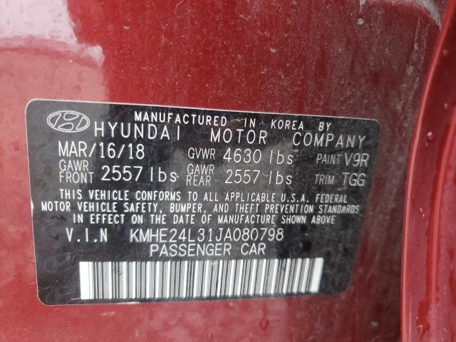 Photo 10 from auction – 2018 HYUNDAI SONATA HYB with VIN KMHE24L31JA080798