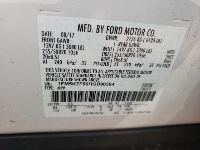 Photo 10 from auction – 2017 FORD EXPLORER L with VIN 1FM5K7F86HGD80594