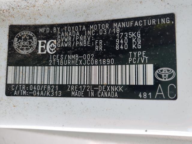 Photo 10 from auction – 2018 TOYOTA COROLLA L with VIN 2T1BURHEXJC081890