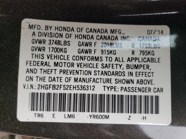 Photo 10 from auction – 2014 HONDA CIVIC LX with VIN 2HGFB2F52EH536312