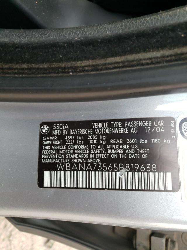 Photo 10 from auction – 2005 BMW 530 I with VIN WBANA73565B819638