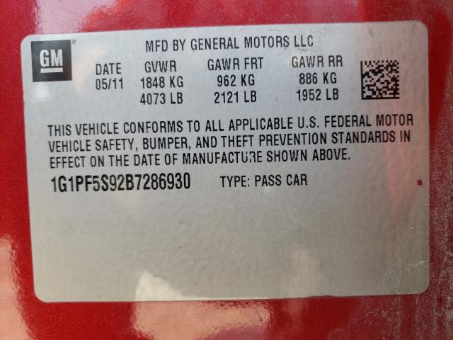 Photo 10 from auction – 2011 CHEVROLET CRUZE LT with VIN 1G1PF5S92B7286930
