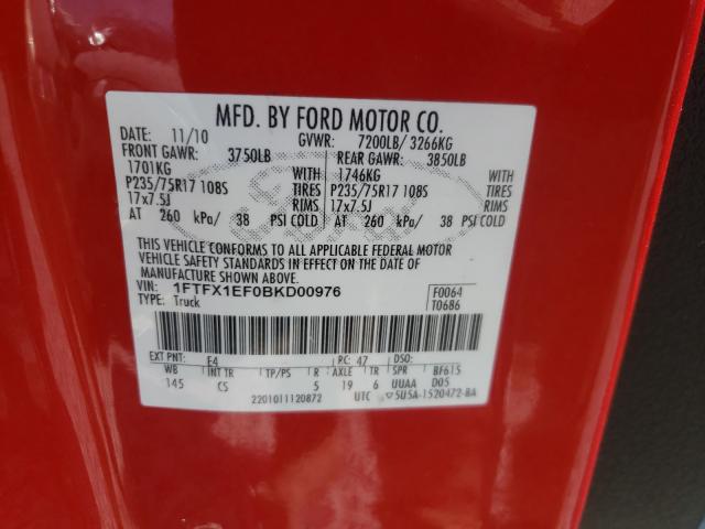 Photo 10 from auction – 2011 FORD F150 SUPER with VIN 1FTFX1EF0BKD00976