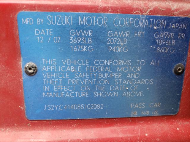 Photo 10 from auction – 2008 SUZUKI SX4 with VIN JS2YC414085102082