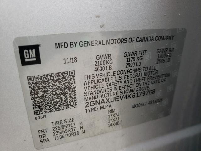 Photo 10 from auction – 2019 CHEVROLET EQUINOX LT with VIN 2GNAXUEV4K6179768
