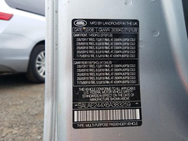Photo 10 from auction – 2006 LAND ROVER LR3 with VIN SALAE244X6A383259