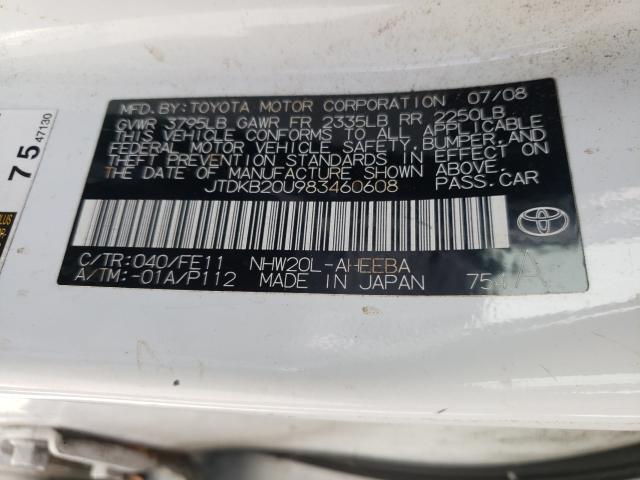Photo 10 from auction – 2008 TOYOTA PRIUS with VIN JTDKB20U983460608