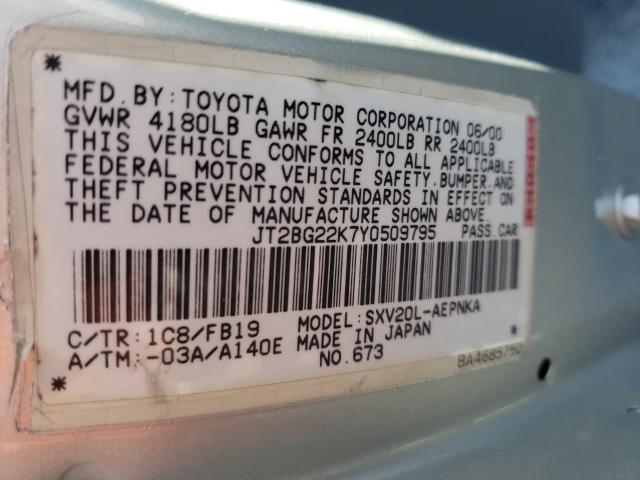 Photo 10 from auction – 2000 TOYOTA CAMRY CE with VIN JT2BG22K7Y0509795
