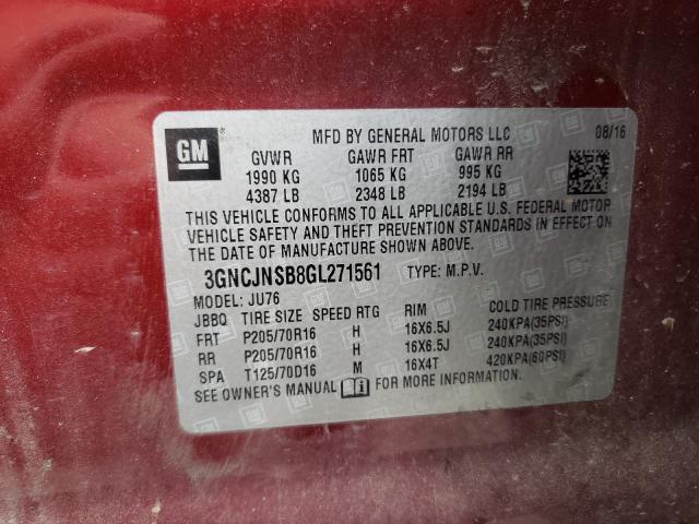 Photo 10 from auction – 2016 CHEVROLET TRAX LS with VIN 3GNCJNSB8GL271561