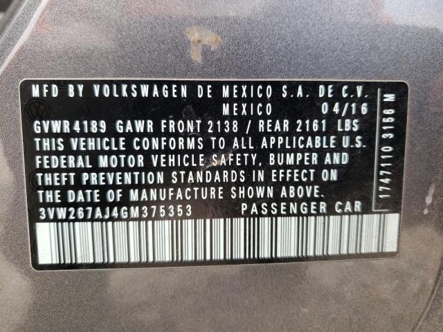 Photo 10 from auction – 2016 VOLKSWAGEN JETTA S with VIN 3VW267AJ4GM375353