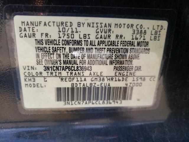 Photo 10 from auction – 2012 NISSAN VERSA S with VIN 3N1CN7AP6CL836943
