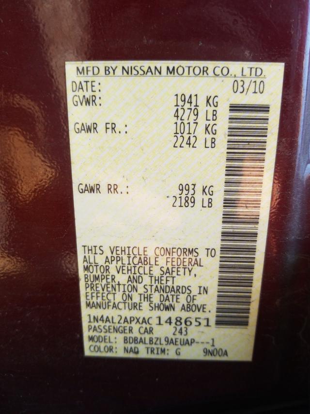 Photo 10 from auction – 2010 NISSAN ALTIMA BAS with VIN 1N4AL2APXAC148651