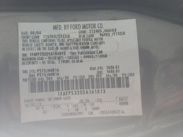 Photo 10 from auction – 2005 FORD TAURUS SE with VIN 1FAFP53205A161813