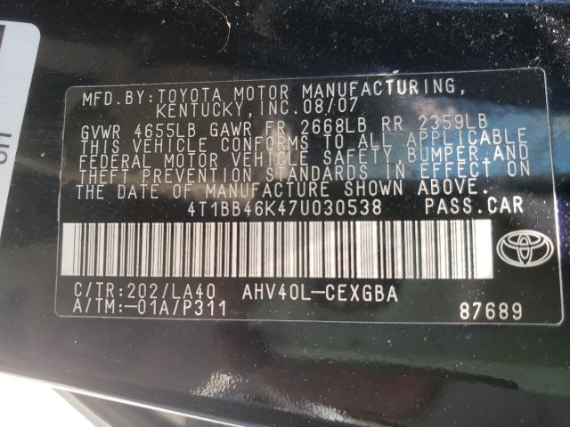 Photo 10 from auction – 2007 TOYOTA CAMRY with VIN 4T1BB46K47U030538