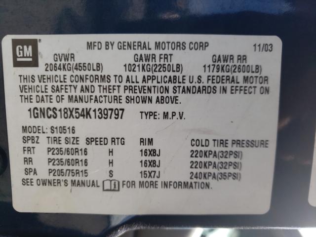 Photo 10 from auction – 2004 CHEVROLET BLAZER with VIN 1GNCS18X54K139797