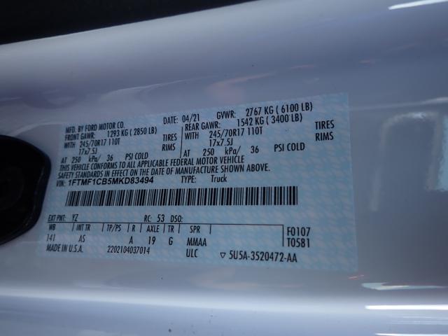 Photo 10 from auction – 2021 FORD F150 with VIN 1FTMF1CB5MKD83494